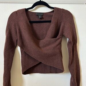 House of Harlow 1960 Chocolate V-Neck Wrap Sweater